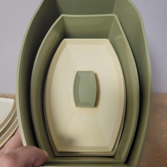 Vintage 1970's Lustro Ware Avocado Floral Plastic Nesting Canister Set Lids Box - Picture 6 of 14